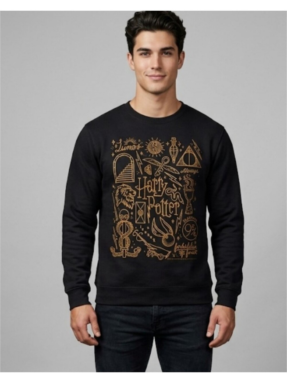 Harry Potter Deathly Hallows Line Art Icon Collage Sweatshirt